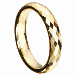 Women's 4mm Gold Plated Tungsten Wedding & Engagement Rings Multi-Faceted Prism Cut Statement Bridal Promise Men Jewelry