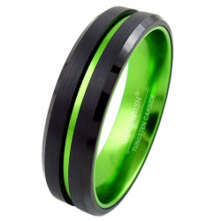 6mm Green &Black Tungsten Carbide Ring Mens Two Tone Wedding Bands