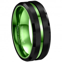 8mm Green &Black Tungsten Carbide Ring Mens Two Tone Wedding Bands