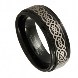 8mm Mens Celtic Claddagh Tungsten Ring  Stepped Edge Comfort Fit Tungsten Carbide Wedding Band