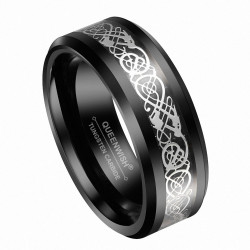 8mm Black Silve Celtic Dragon Ring Tungsten Carbide Wedding Band