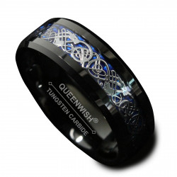 8mm Black Silve Celtic Dragon Ring Tungsten Carbide Wedding Band