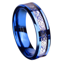6mm Blue Silve Celtic Dragon Ring Tungsten Carbide Wedding Band