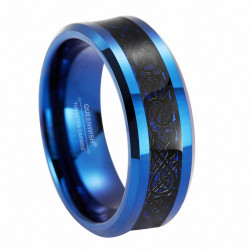 8mm Blue Black Celtic Dragon Ring Tungsten Carbide Wedding Band