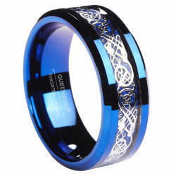 8mm Blue Silve Celtic Dragon Ring Tungsten Carbide Wedding Band