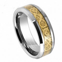 8mm Gold Celtic Dragon Ring Tungsten Carbide Wedding Band