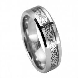 8mm Silver Celtic Dragon Ring Tungsten Carbide Wedding Band