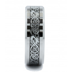 8mm Silver Celtic Dragon Ring Tungsten Carbide Wedding Band