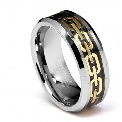 8MM Gold Chain Link Tungsten Carbide Wedding Bands Promise Rings Mens Jewelry