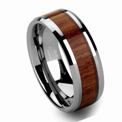 8mm Mens Wedding Bands Vintage Hawaiian Koa Wood Inlay Silver Tungsten Ring Infinity Eternity Ring Jewelry