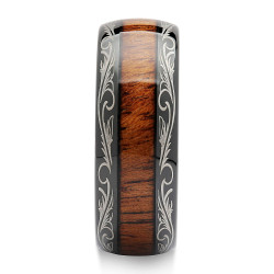 8mm Black Tungsten Rings For Men Wedding Band Koa Wood Inlaid Dome Edge Comfort Fit